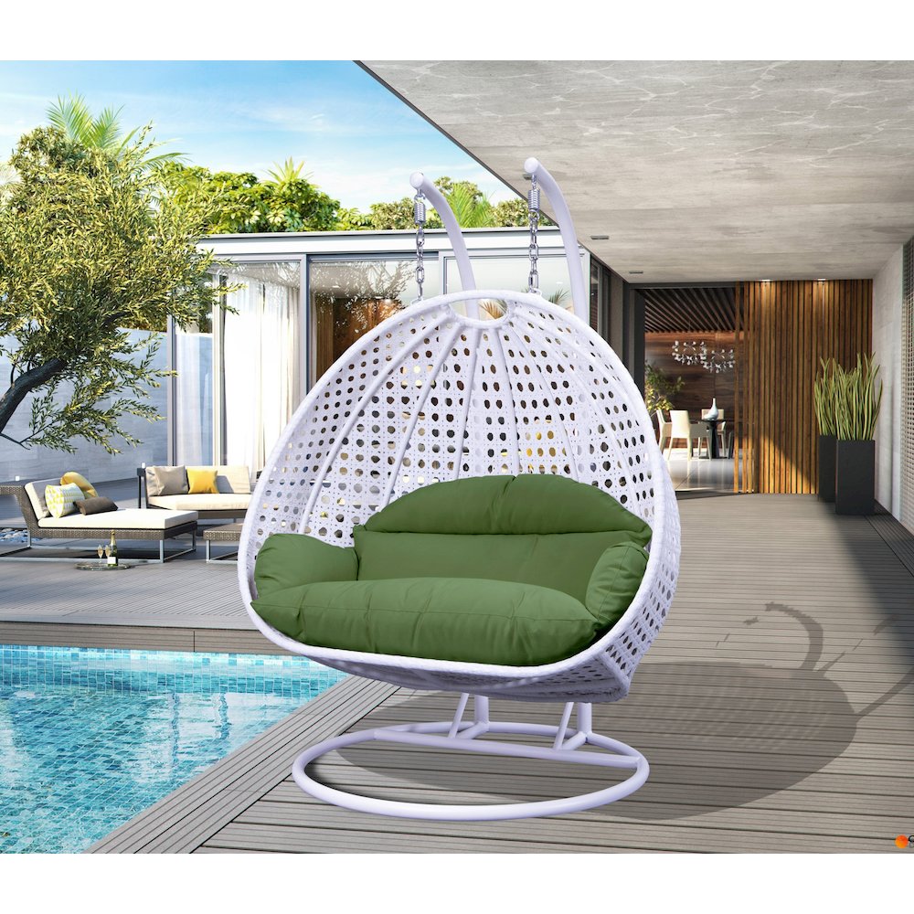 White Wicker Hanging 2 person Egg Swing Chair