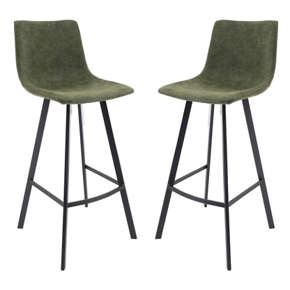 Elland Modern Upholstered Leather Bar Stool With Iron Legs & Footrest Set of 2