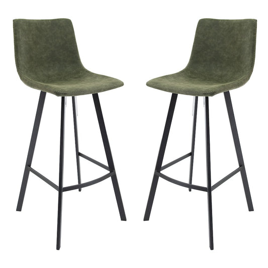 Elland Modern Upholstered Leather Bar Stool With Iron Legs & Footrest Set of 2
