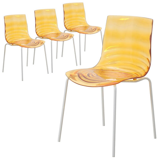 Astor Water Ripple Design Dining Chair in White Base Orange Seat Set of 4