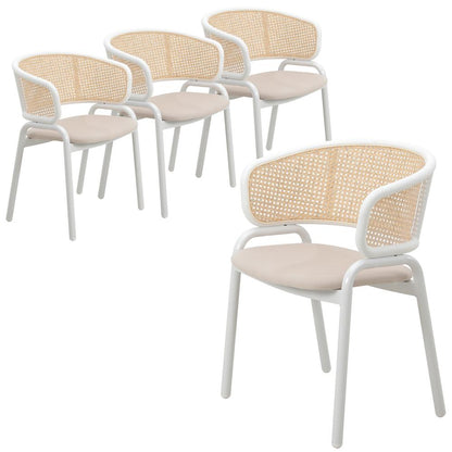 Dining Chair with White Powder Coated Steel Legs and Wicker Back, Set of 4