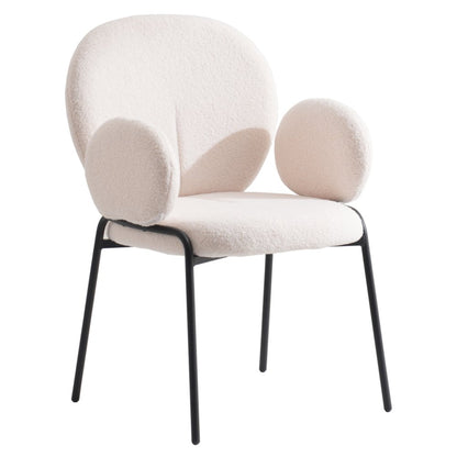 Celestial Series Boucle Dining Arm Chair, Black Frame with White Fabric Set of 2