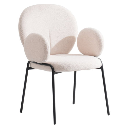 Celestial Series Boucle Dining Arm Chair, Black Frame with White Fabric Set of 2