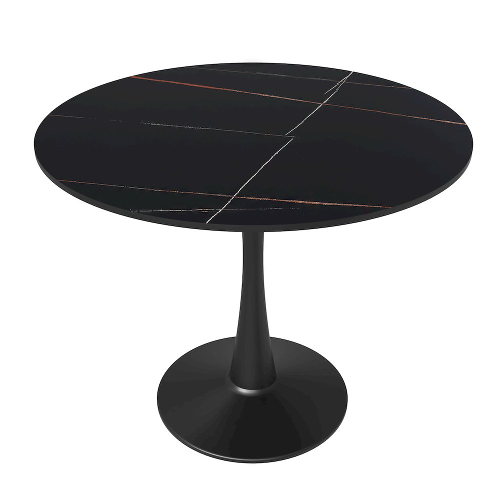 Bristol 35" round dining table Black base with Black Sintered stone Top