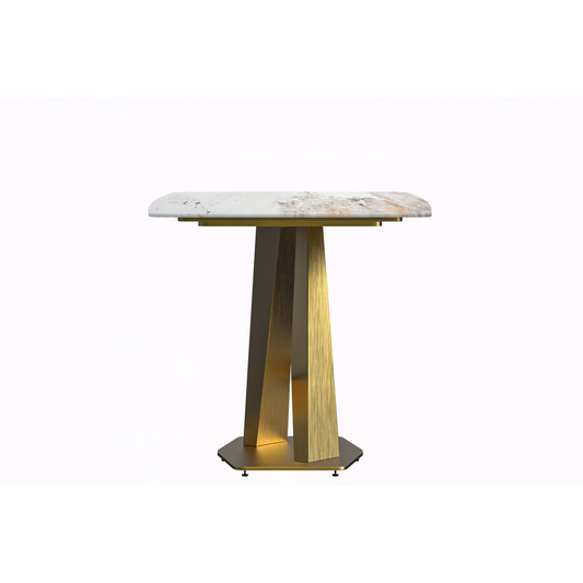 Modern Dining Table Gold Base, With 55" White Grey Sintered Stone Top
