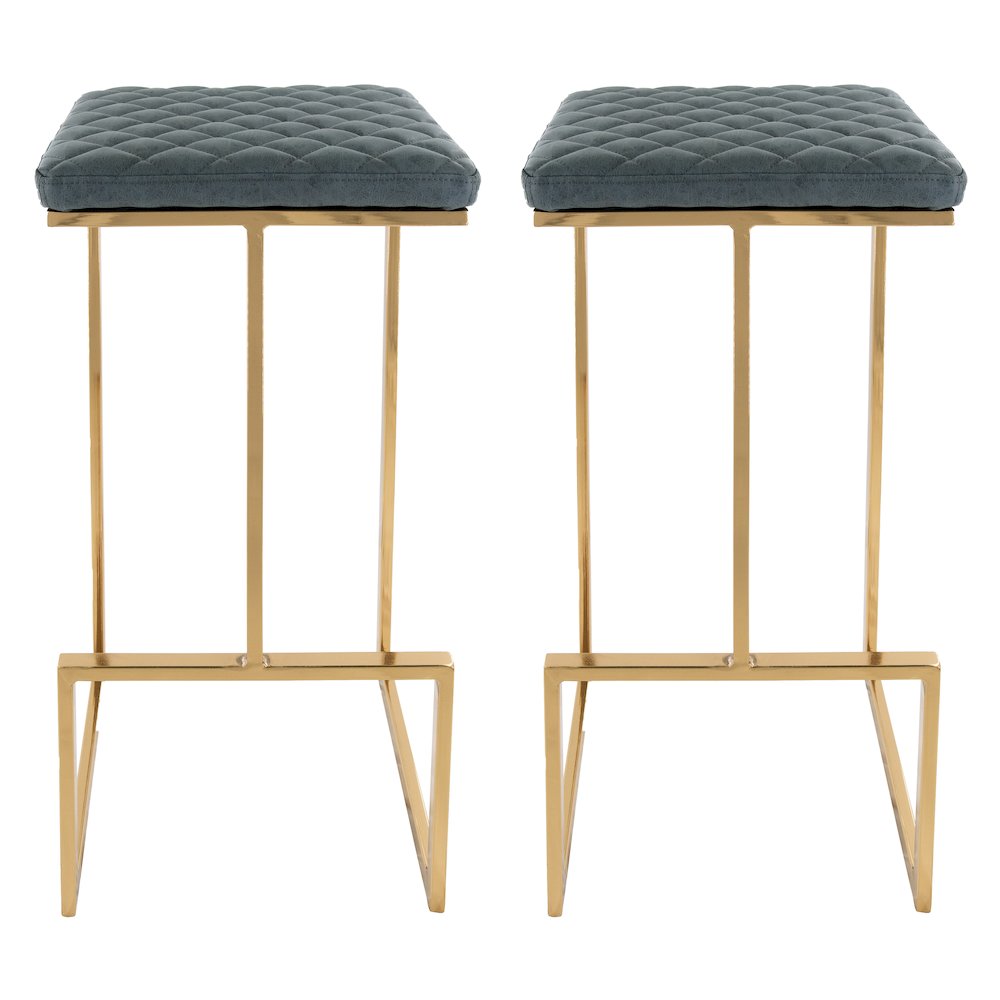 Quincy Leather Bar Stools With Gold Metal Frame Set of 2