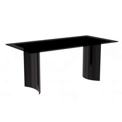 Modern Dining Table Black Stainless Steel Base, With 55 Black Glass Top