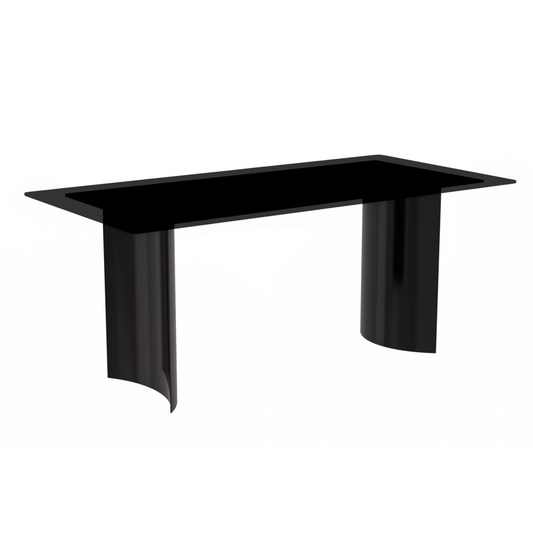 Modern Dining Table Black Stainless Steel Base, With 55 Black Glass Top