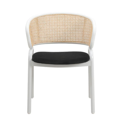 Dining Chair with White Powder Coated Steel Legs and Wicker Back, Set of 2