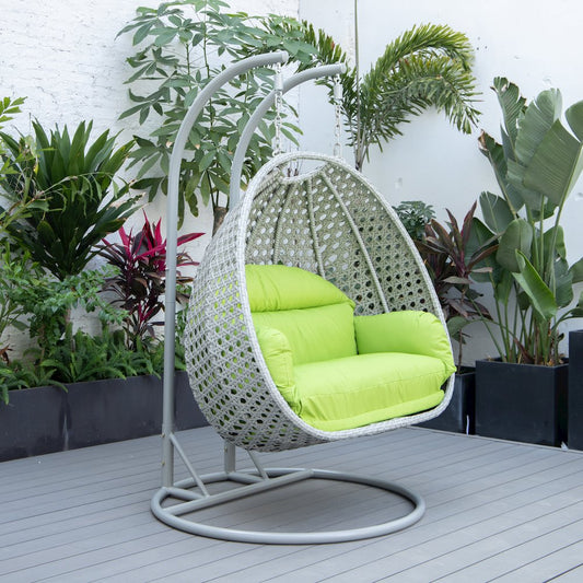 Mendoza Light Grey Wicker Hanging 2 person Egg Swing Chair