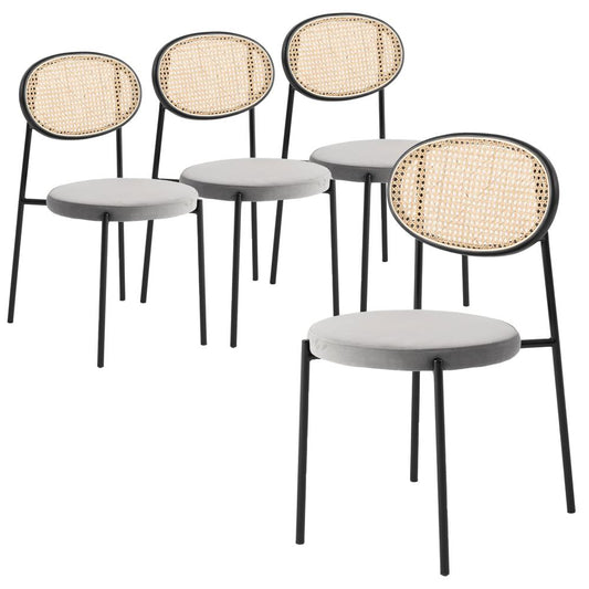 Euston Modern Wicker Dining Chair with Velvet Round Seat Set of 4