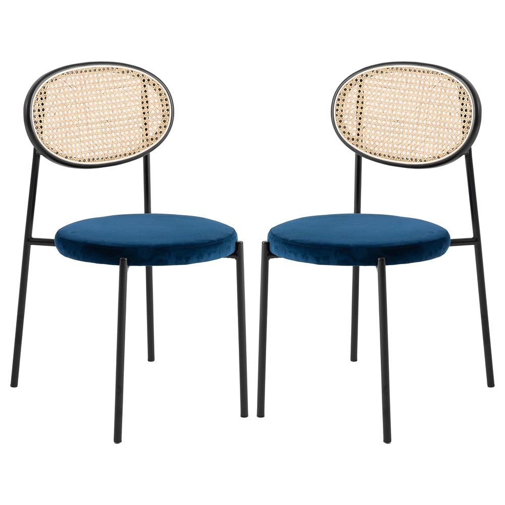 Euston Modern Wicker Dining Chair with Velvet Round Seat Set of 2