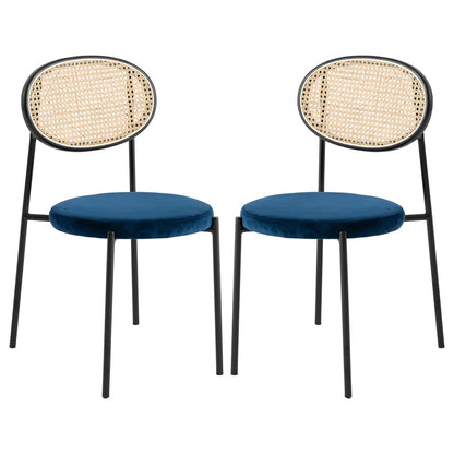 Euston Modern Wicker Dining Chair with Velvet Round Seat Set of 2