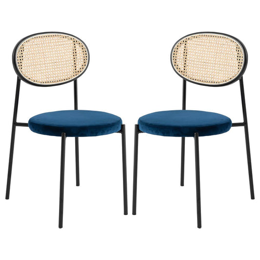 Euston Modern Wicker Dining Chair with Velvet Round Seat Set of 2