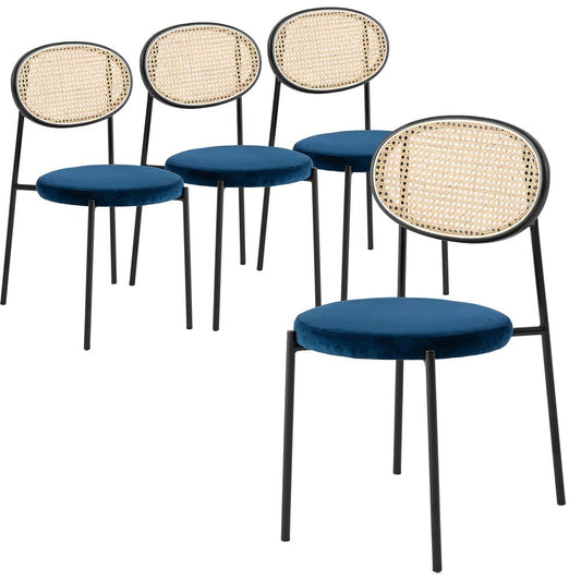 Euston Modern Wicker Dining Chair with Velvet Round Seat Set of 4