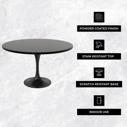 Verve Collection 48 Round Dining Table, Black Base with Sintered Stone Black Top
