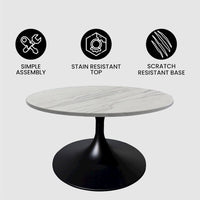 Verve Coffee Table Black base with 27" round White Marble Laminated top