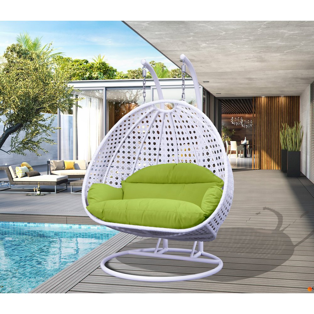 White Wicker Hanging 2 person Egg Swing Chair