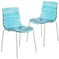 Astor Water Ripple Design Dining Chair in White Base Trans Blue Seat Set of 2