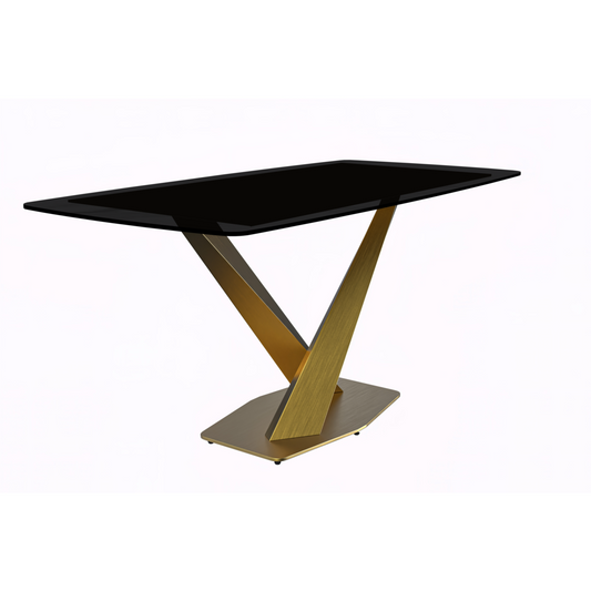 Voren Series Modern Dining Table Gold Base, With 55" Black Glass Top