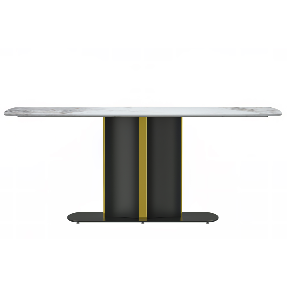 Modern Dining Table Black and Gold Base, With 55 Medium Grey Sintered Stone Top