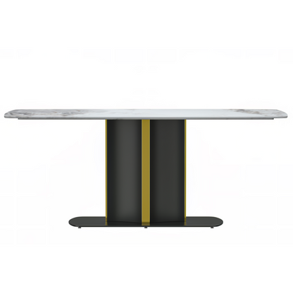 Modern Dining Table Black and Gold Base, With 55 Medium Grey Sintered Stone Top