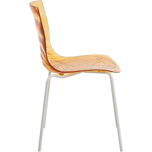 Astor Water Ripple Design Dining Chair in White Base Orange Seat Set of 4