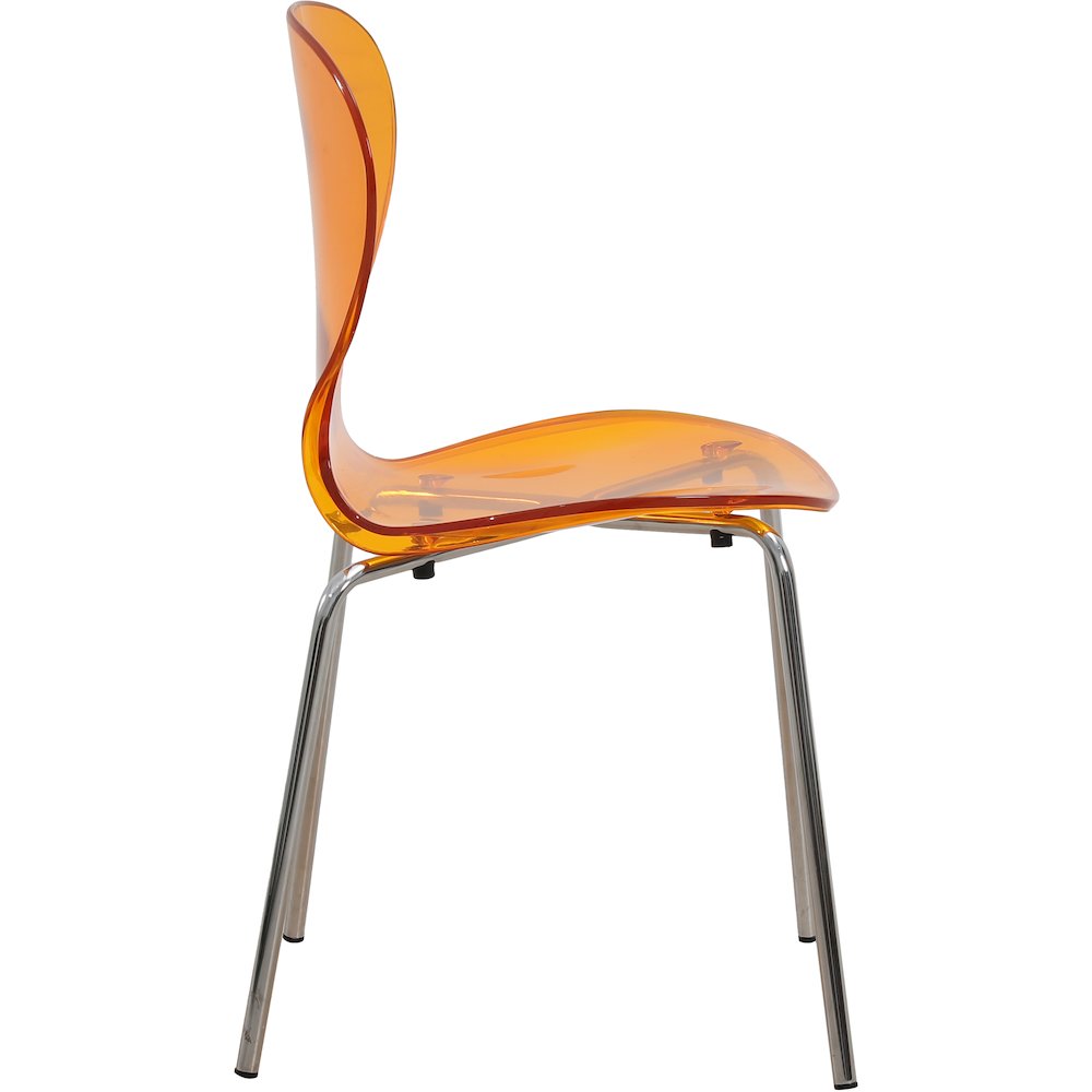 Modern Oyster Side Chair in Transparent Orange with Chromed Base Set of 2