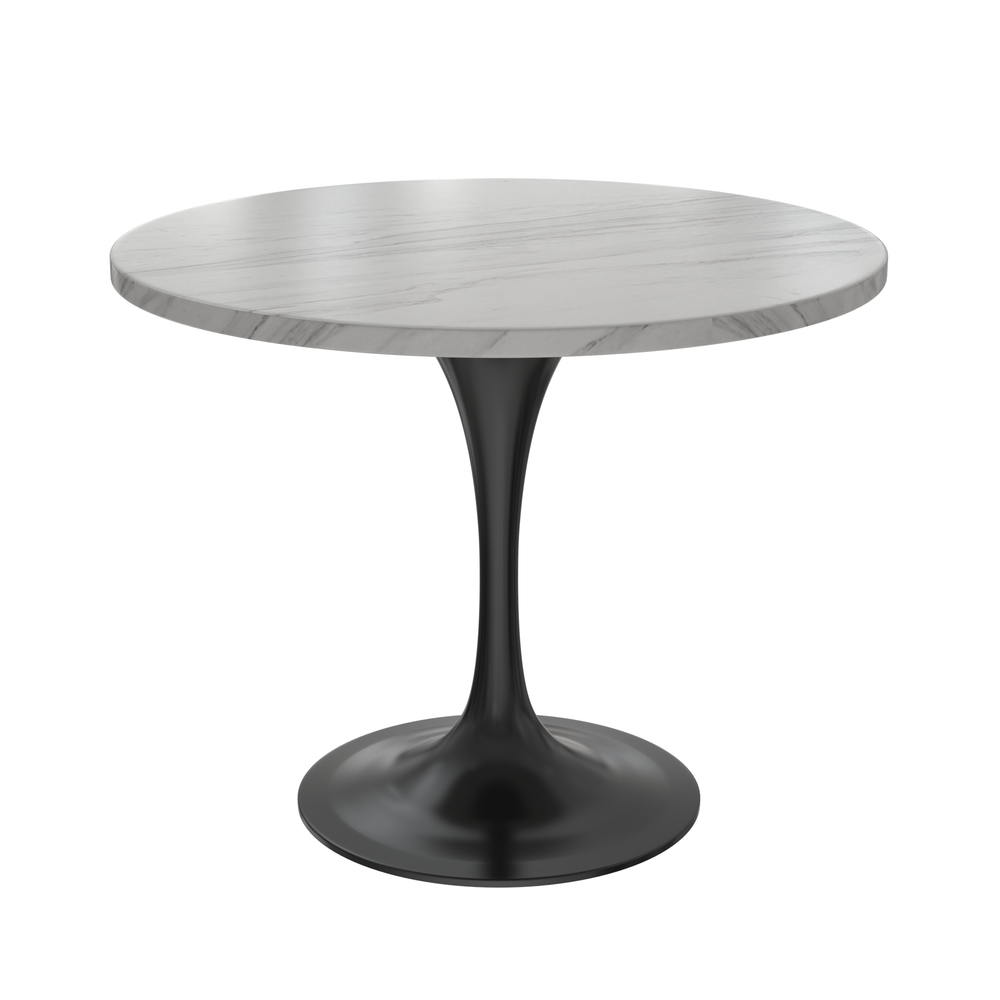 Verve 36 Round Dining Table, Black Base with Sintered Stone White Top