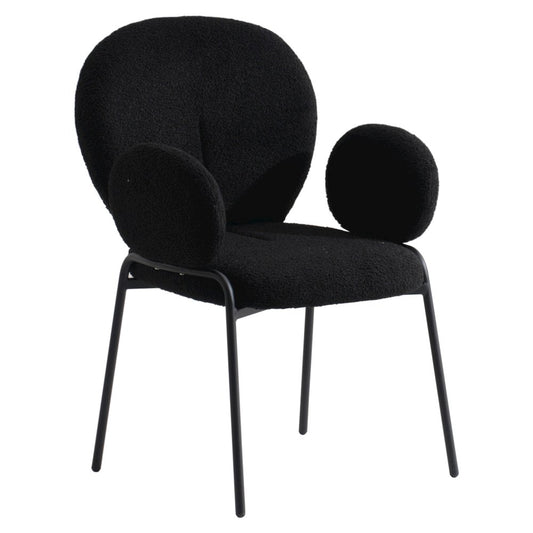 Celestial Series Boucle Dining Arm Chair, Black Frame with Black Fabric Set of 4