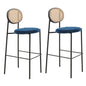Euston Modern Wicker Bar Stool With Black Steel Frame, Set of 2 in Navy Blue