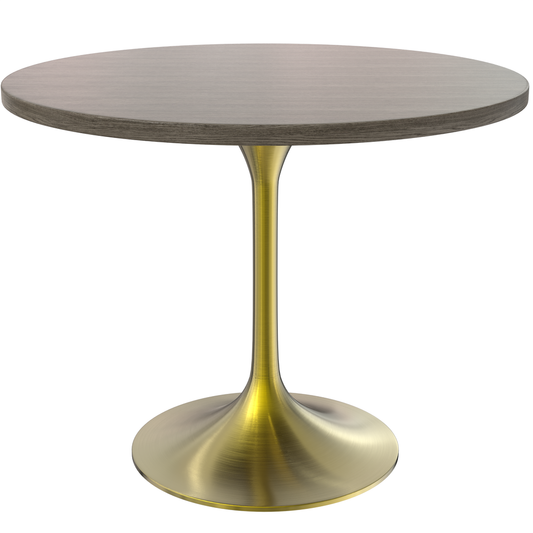 Verve 36" Round Dining Table, Brushed Gold Base with Dark Maple MDF Top