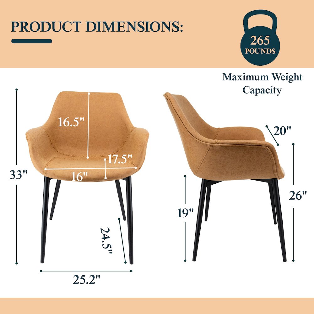 Markley Modern Leather Dining Arm Chair With Metal Legs Set of 2
