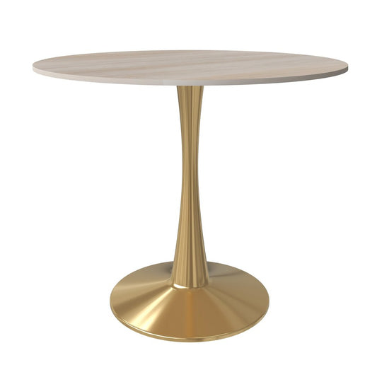 Bristol 31" round dining table Gold base with marbled MDF top
