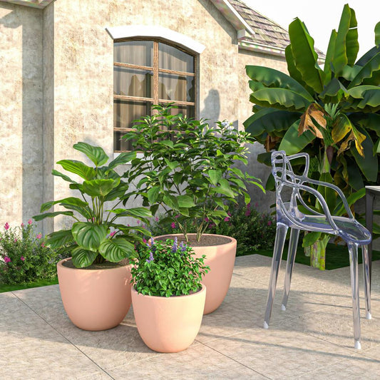 Dahlia Series Poly Stone Planter Set in Terracotta