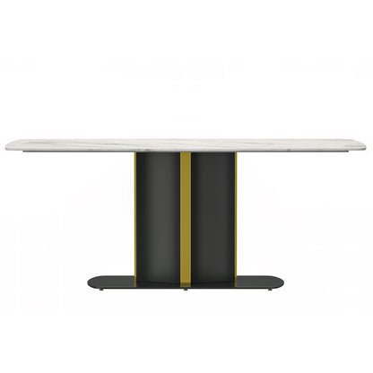 Modern Dining Table Black and Gold Base, With 55 White Sintered Stone Top