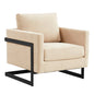 Lincoln Velvet Accent Armchair With Black Steel Frame in Light Grey