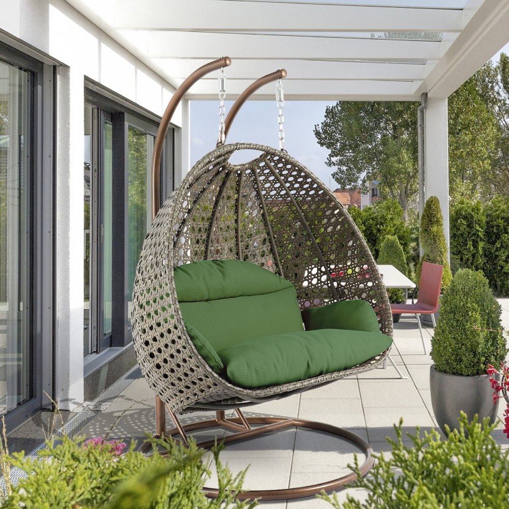Beige Wicker Hanging 2 person Egg Swing Chair