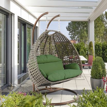 Beige Wicker Hanging 2 person Egg Swing Chair