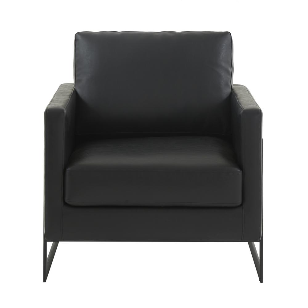 Leather Accent Armchair With Black Steel Frame
