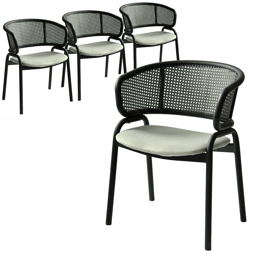 Ervilla Dining Armchair in Black Steel Frame Set of 4