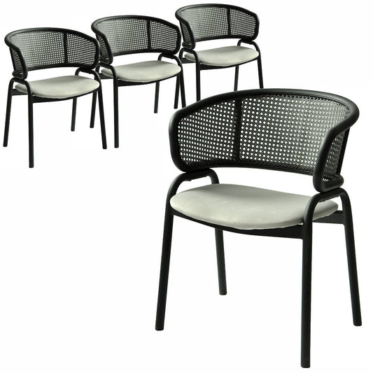 Ervilla Dining Armchair in Black Steel Frame Set of 4