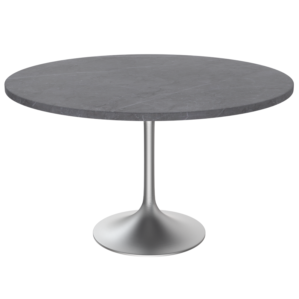 48 Round Dining Table, Brushed Chrome Base with Sintered Stone Grey Top