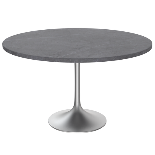 48 Round Dining Table, Brushed Chrome Base with Sintered Stone Grey Top