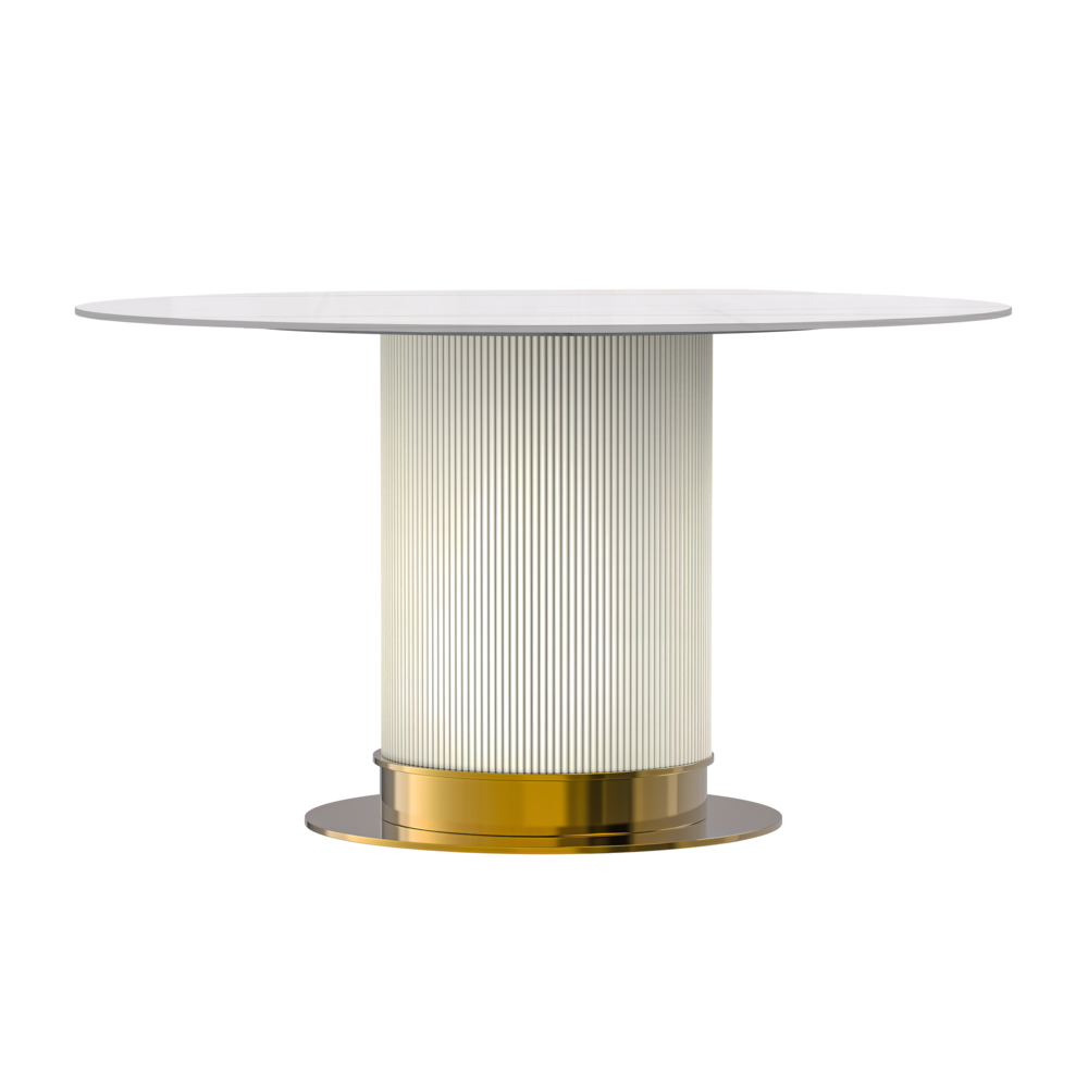 Round Dining Table White\Gold Base with 60 Round White/Gold Sintered Stone Top