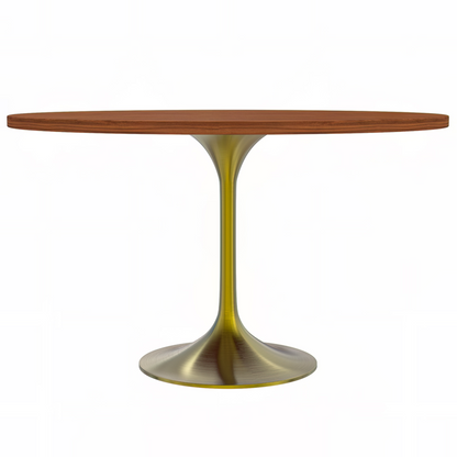 Verve 48" Round Dining Table, Brushed Gold Base with Cognac Brown MDF Top