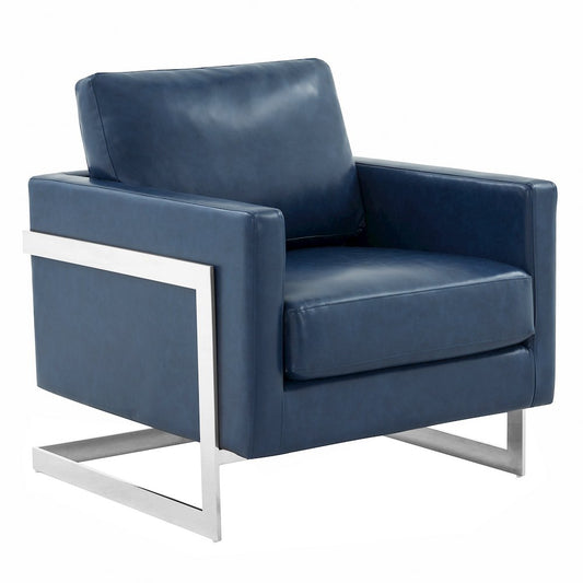 Lincoln Leather Accent Armchair With Silver Frame