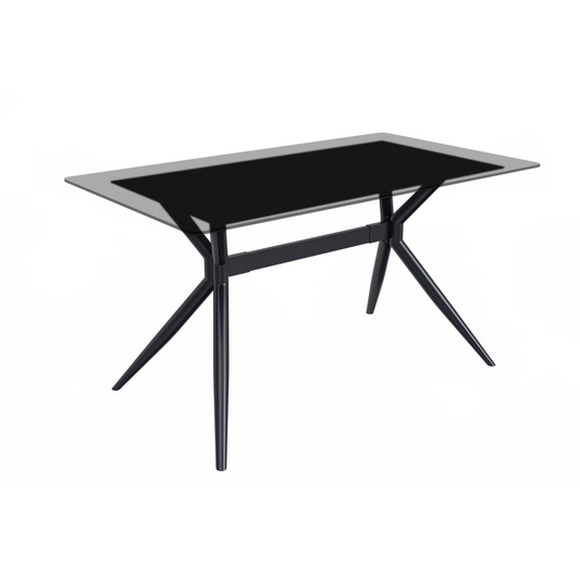 Elega Series Black Stainless Steel Dining Table 55 With Clear Glass Top