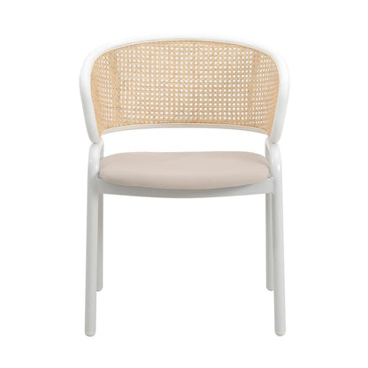 Dining Chair with White Powder Coated Steel Legs and Wicker Back, Set of 4