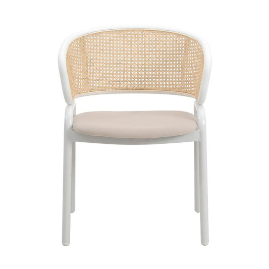 Dining Chair with White Powder Coated Steel Legs and Wicker Back, Set of 4